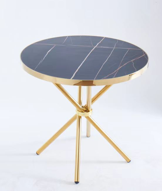 Mesa de columnas de oro (tablero dorado negro) 80*80*75